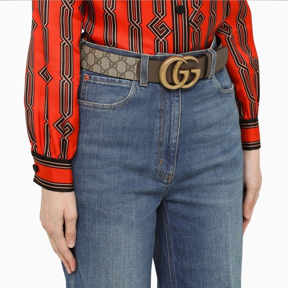 Gucci GG with Double Buckle Canvas Leather Belt size 30 85 gold brown supreme og - Picture 6 of 10